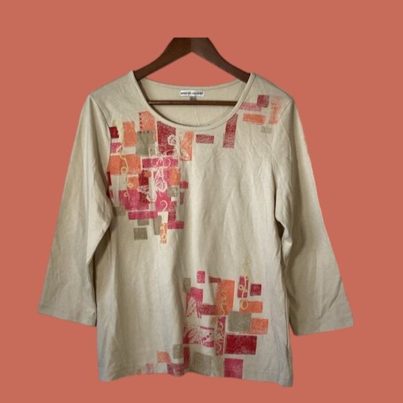 Rebecca Malone Tops - Rebecca Malone Graphic T-Shirt With ¾ Sleeves Size Large NWT